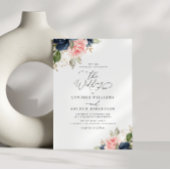 Navy blauw & blush waterverf bloemenbruiloft kaart