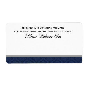 Navy Blauw Bruiloft Damask Etiket