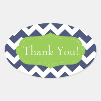 Navy blauw chevron en groen. Monogram Ovale Sticker