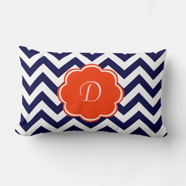Navy-blauw Chevron Monogram Kussen (Voorkant)
