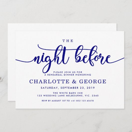 Navy blauw de nacht voor uitnodiging (Voorkant / Achterkant)