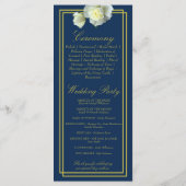 Navy Blauw Elegant Goud Script Framed White Rose Programma (Achterkant)