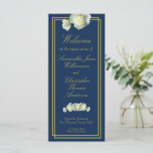Navy Blauw Elegant Goud Script Framed White Rose Programma (Staand voorkant)