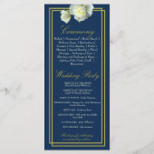 Navy Blauw Elegant Goud Script Framed White Rose Programma (Achterkant)