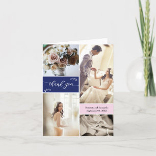 Navy blauw en Blush roze script Dank u Collage Bedankkaart