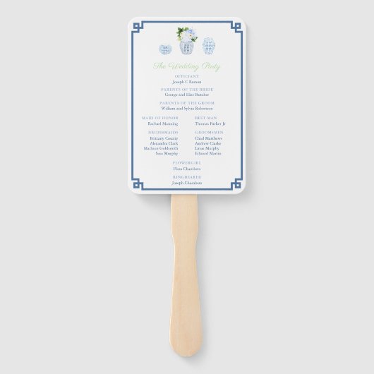 Navy blauw en chartreuse chinoiserie chique bruilo handwaaier (Achterkant)