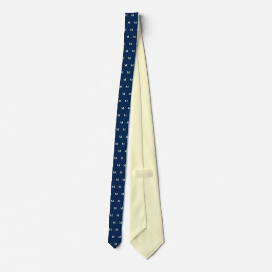 Navy blauw en crème kleur op maat monogram stropdas (Achterkant)