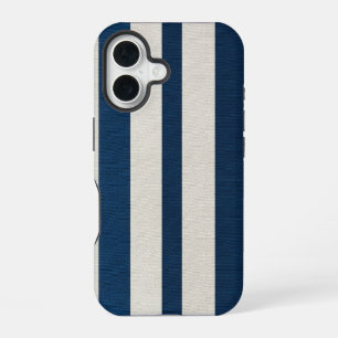 Navy-blauw en Crème Verticale Streep Naadloos iPhone 16 Hoesje