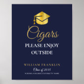 Navy blauw en goud afstuderen partij sigaren teken poster (Voorkant)