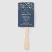 Navy blauw en goud | Baby's Breath bruiloft progra Handwaaier (Voorkant)