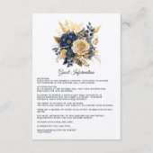 Navy Blauw en Goud Bloemen Bruiloft Gast Details Informatiekaartje (Voorkant)