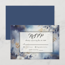 Navy Blauw en Goud Bloemen Bruiloft