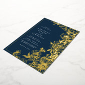 Navy Blauw en Goud Bloemen | Klassieke bruiloft Folie Uitnodiging (Gedraaid)