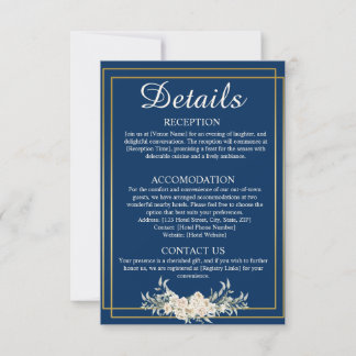 Navy Blauw en Goud Bruiloft Details Behuizing Kaar Kaart