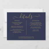 Navy blauw en goud bruiloft details informatie kaart (Voorkant)