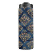 Navy Blauw en Goud  Damast Pattern Thermosbeker (Voorkant)