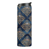 Navy Blauw en Goud  Damast Pattern Thermosbeker (Gedraaid links)