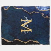 Navy Blauw en Goud Marmer Agaat Fleece Deken (Voorkant (Horizontaal))