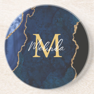 Navy Blauw en Goud Marmer Agaat Zandsteen Onderzetter