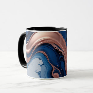 Navy blauw en goud vloeibaar marmer Abstract Mok