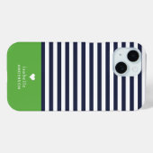 Navy blauw en groen chique strepen hart monogram Case-Mate iPhone case (Achterkant (horizontaal))