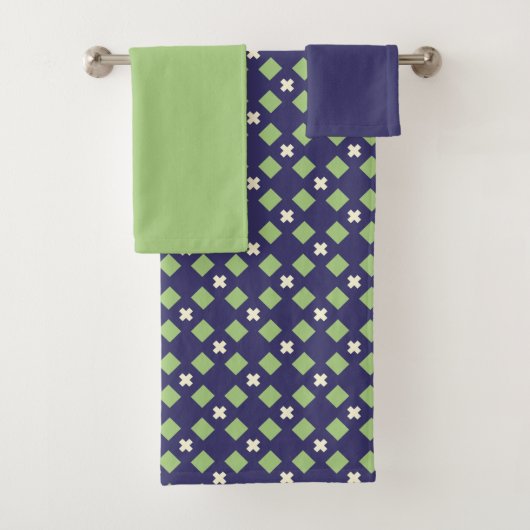 Navy Blauw en Groen Mozaïek Bad Handdoek (Insitu)