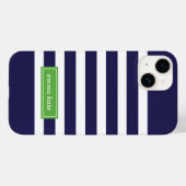 Navy Blauw en Groen Preppy Strepen Monogram Case-Mate iPhone Case (Achterkant (horizontaal))