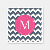 Navy Blauw en Hot Pink Chevron Custom Monogram Servet (Voorkant)