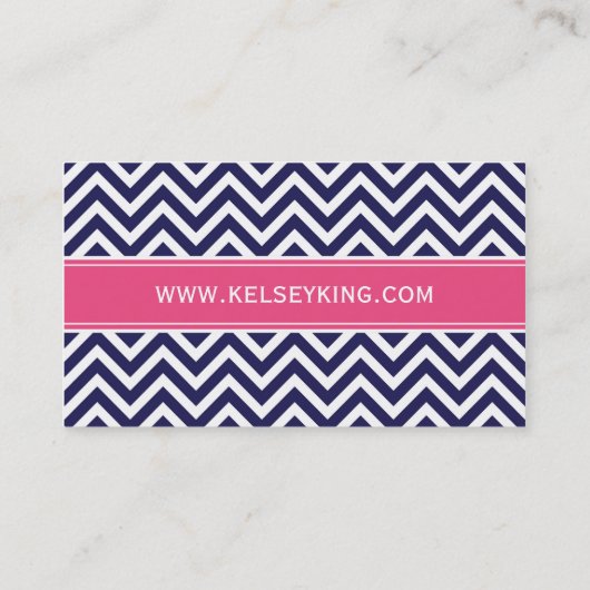 Navy Blauw en Hot Pink Chevron Custom Monogram Visitekaartje (Achterkant)