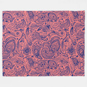 Navy blauw en koraalrood bloempaisley fleece deken (Voorkant (Horizontaal))