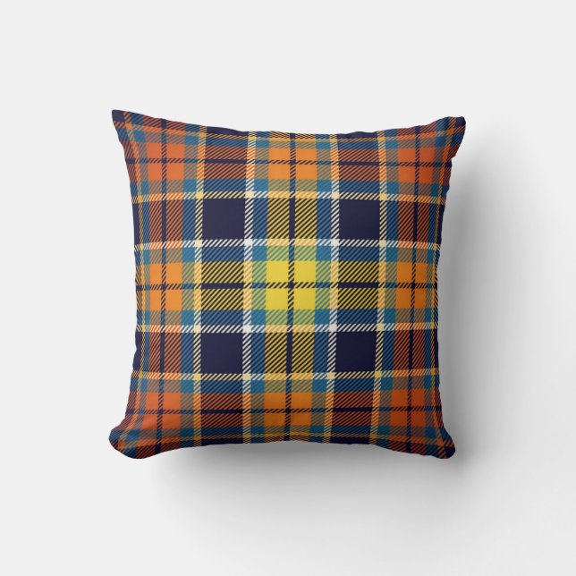 Navy blauw en Oranje plaid Kussen (Voorkant)