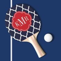 Navy Blauw en Rood Marokkaans Quatrefoil Monogram