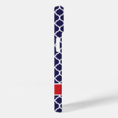 Navy Blauw en Rood Quatrefoil Monogram Case-Mate iPhone Case (Achterkant / Rechts)