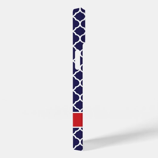 Navy Blauw en Rood Quatrefoil Monogram Case-Mate iPhone Case (Achterkant / Rechts)