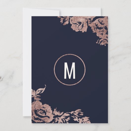 Navy Blauw en Roos Goud Bloemen Verjaardagsfeest Kaart