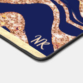 Navy blauw en Roos gouden glitter Zebra Monogram Bureaumat (Hoek)