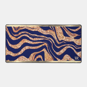 Navy blauw en Roos gouden glitter Zebra Monogram Bureaumat