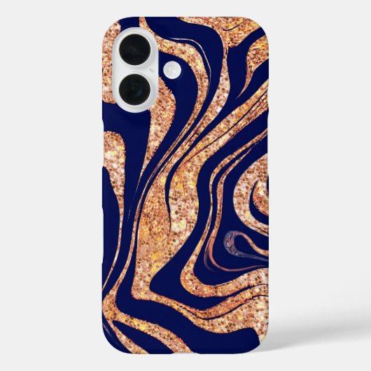 Navy blauw en Roos gouden glitter Zebra Monogram Case-Mate iPhone Case (Achterkant)