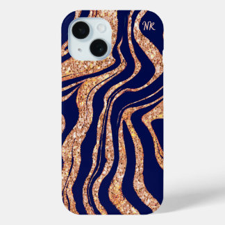 Navy blauw en Roos gouden glitter Zebra Monogram