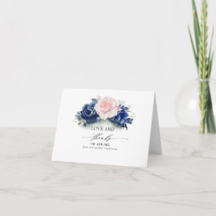 Navy Blauw en Roze Bloemen Bruiloft Dank u Bedankkaart