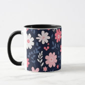 Navy Blauw en Roze Bloemen Paisley Mok (Links)