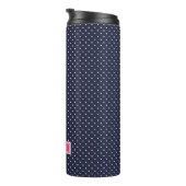 Navy Blauw en Roze Kleine Stippen Monogram Thermosbeker (Geroteerd rechts)