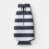 Navy Blauw en Roze Preppy Strepen Monogram Flesjeskoeler (Achterkant)