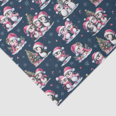 Navy Blauw en Roze Schattigee Pinguïns Patroon Ker Tissuepapier (Detail)