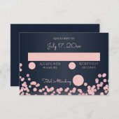 Navy Blauw en Roze Sparkle Wedding Reactie RSVP Kaartje (Voorkant / Achterkant)