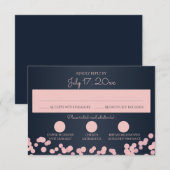 Navy Blauw en Roze Sparkle Wedding Reactie RSVP Kaartje (Voorkant / Achterkant)