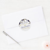 Navy Blauw en Wit Bloemen Quinceanera Ronde Sticker (Envelop)