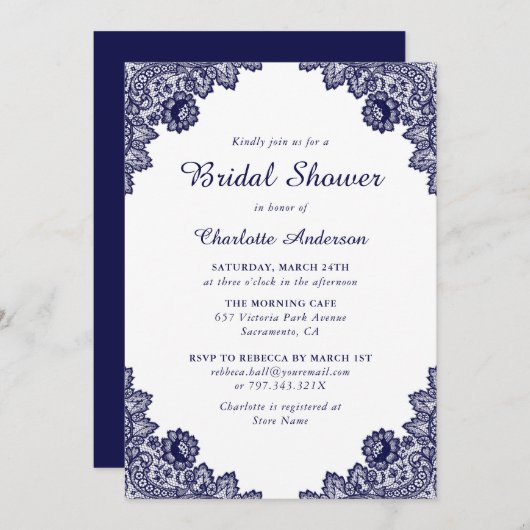 Navy Blauw en Wit Bloemen Vrijgezellenfeest Kaart (Voorkant / Achterkant)