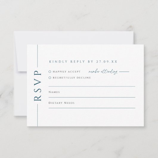 Navy blauw en wit bruiloft uitnodigen RSVP antwoor (Voorkant)