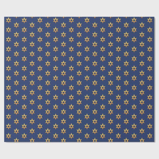 Navy blauw en wit Chanoeka Golden David Star Cadeaupapier (Vlak)